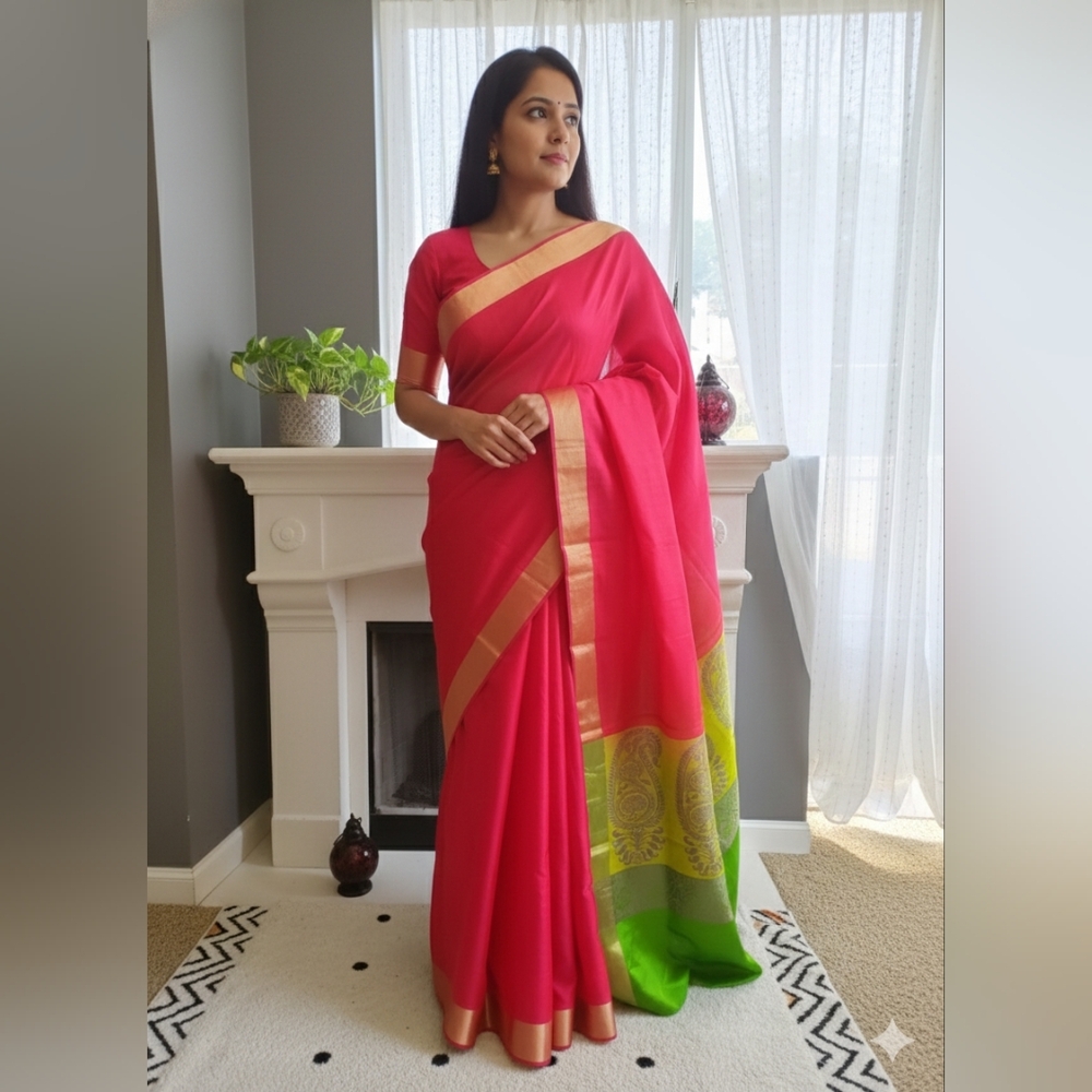 Women Pure Silk Threadwork Saree Handloom Wedding Designer Party Fashion